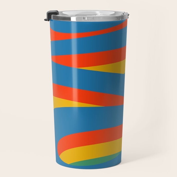 Pop Swirl Wavy Abstract Line Pattern Colorful Bright Blue Red Yellow Green Travel Mug Gallery Image 3