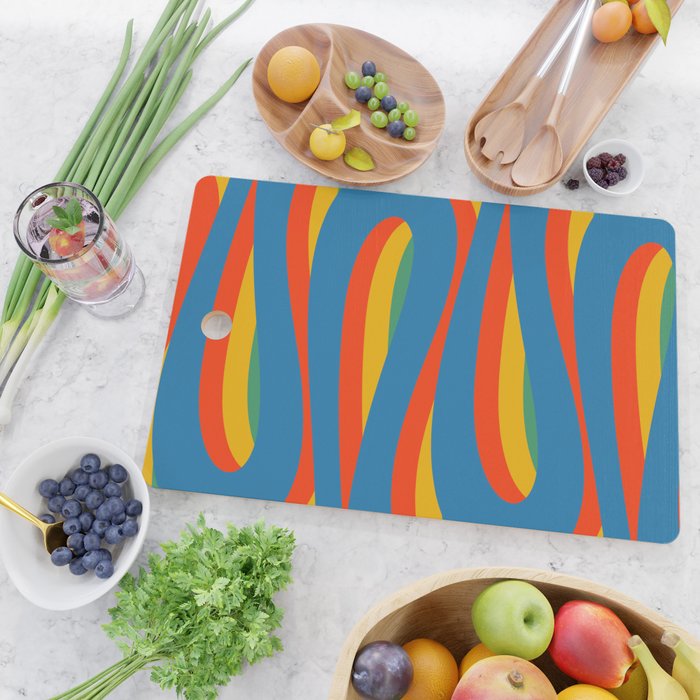Pop Swirl Wavy Abstract Line Pattern Colorful Bright Blue Red Yellow Green Cutting Board Gallery Image 2