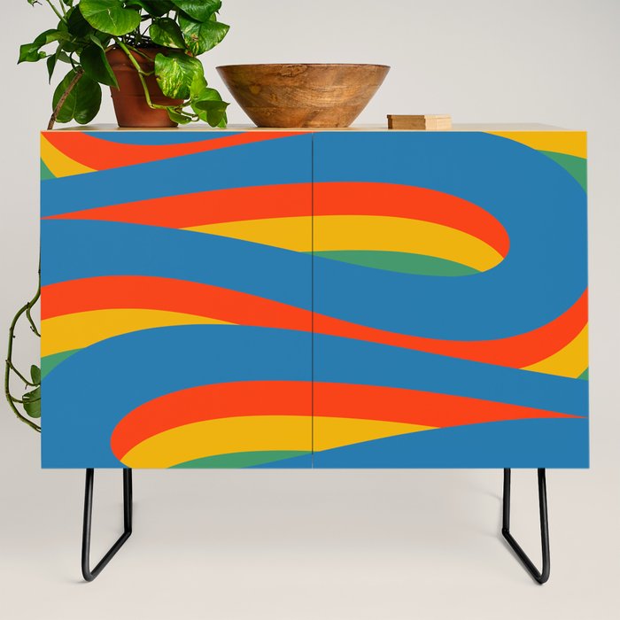 Pop Swirl Wavy Abstract Line Pattern Colorful Bright Blue Red Yellow Green Credenza Gallery Image 2