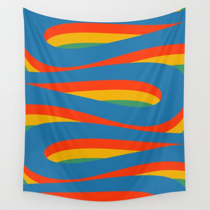 Pop Swirl Wavy Abstract Line Pattern Colorful Bright Blue Red Yellow Green Wall Tapestry Gallery Image 1