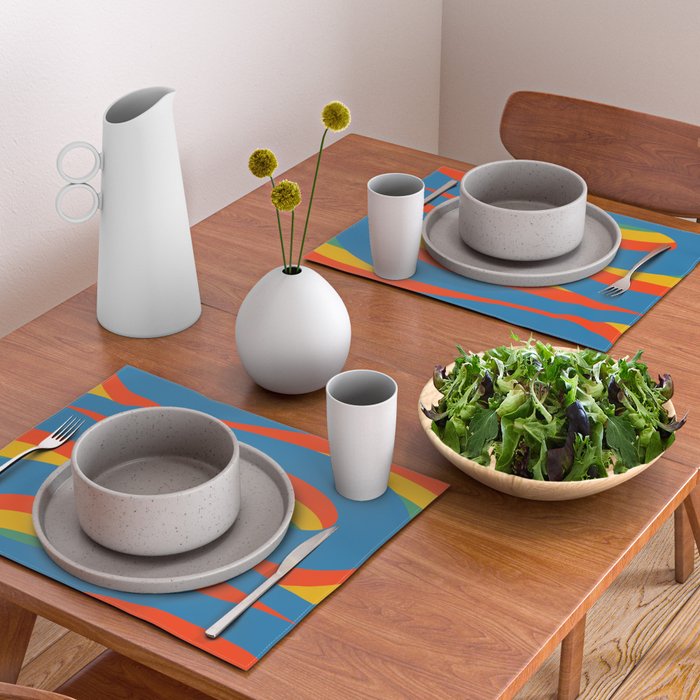 Pop Swirl Wavy Abstract Line Pattern Colorful Bright Blue Red Yellow Green Placemat Gallery Image 2