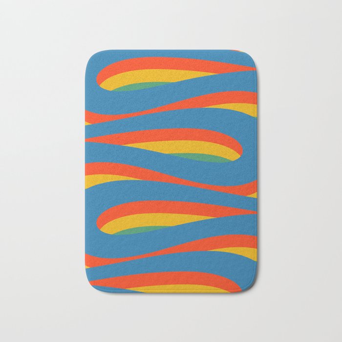 Pop Swirl Wavy Abstract Line Pattern Colorful Bright Blue Red Yellow Green Bath Mat Gallery Image 1
