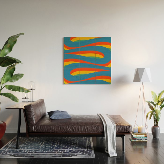 Pop Swirl Wavy Abstract Line Pattern Colorful Bright Blue Red Yellow Green Wood Wall Art Gallery Image 2