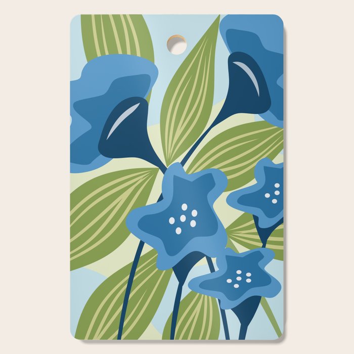 Blue Flowers and Green Leaves Cutting Board Gallery Image 1