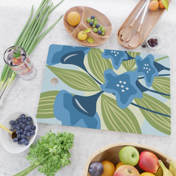 Blue Flowers and Green Leaves Cutting Board Gallery Image 2