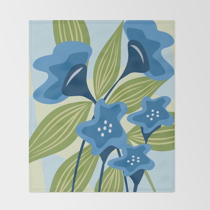 Blue Flowers and Green Leaves Throw Blanket Gallery Image 2