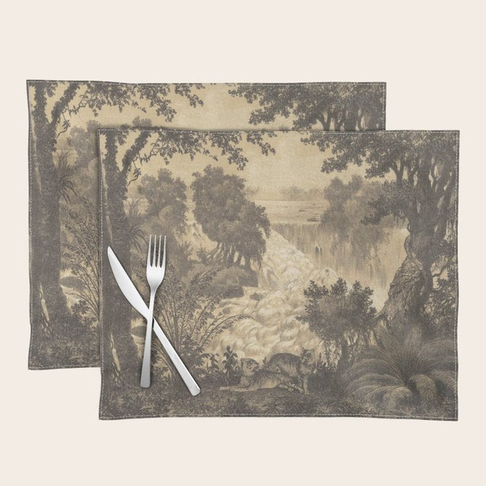 Voyage exploration en Indo-Chine-1873-Antique Landscape Tropical Jungle Tiger Placemat Gallery Image 1