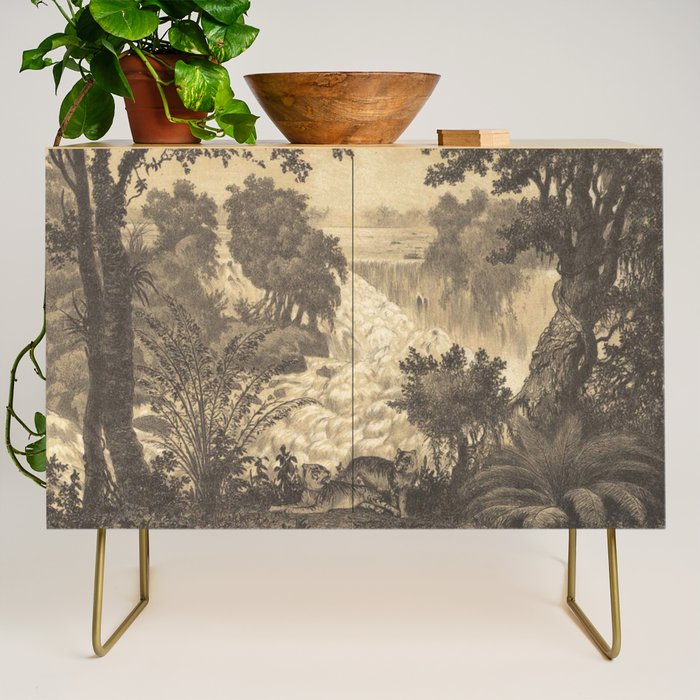Voyage exploration en Indo-Chine-1873-Antique Landscape Tropical Jungle Tiger Credenza Gallery Image 1