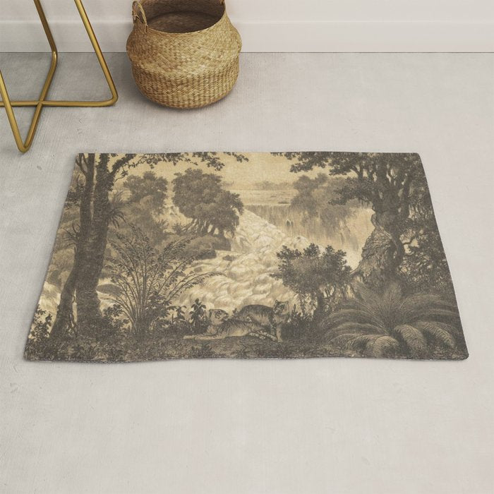 Voyage exploration en Indo-Chine-1873-Antique Landscape Tropical Jungle Tiger Rug Gallery Image 1