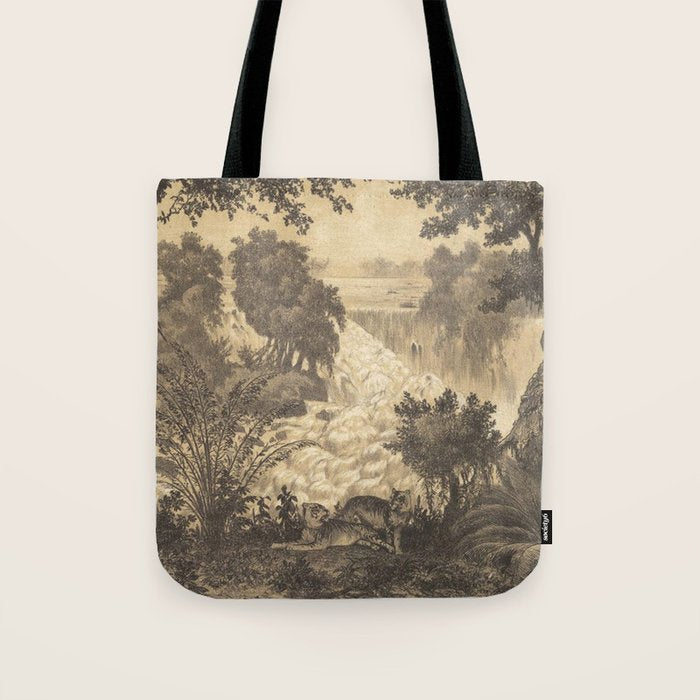 Voyage exploration en Indo-Chine-1873-Antique Landscape Tropical Jungle Tiger Tote Bag Gallery Image 1