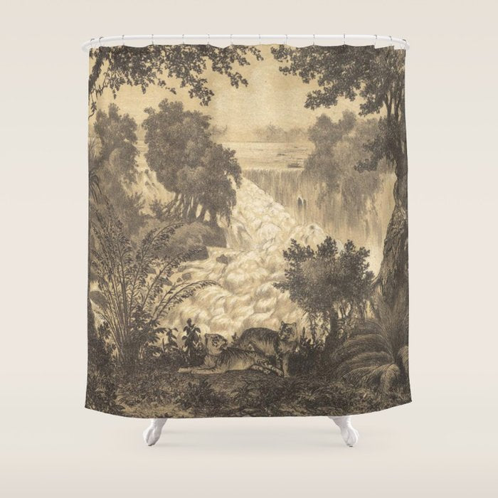 Voyage exploration en Indo-Chine-1873-Antique Landscape Tropical Jungle Tiger Shower Curtain Gallery Image 1