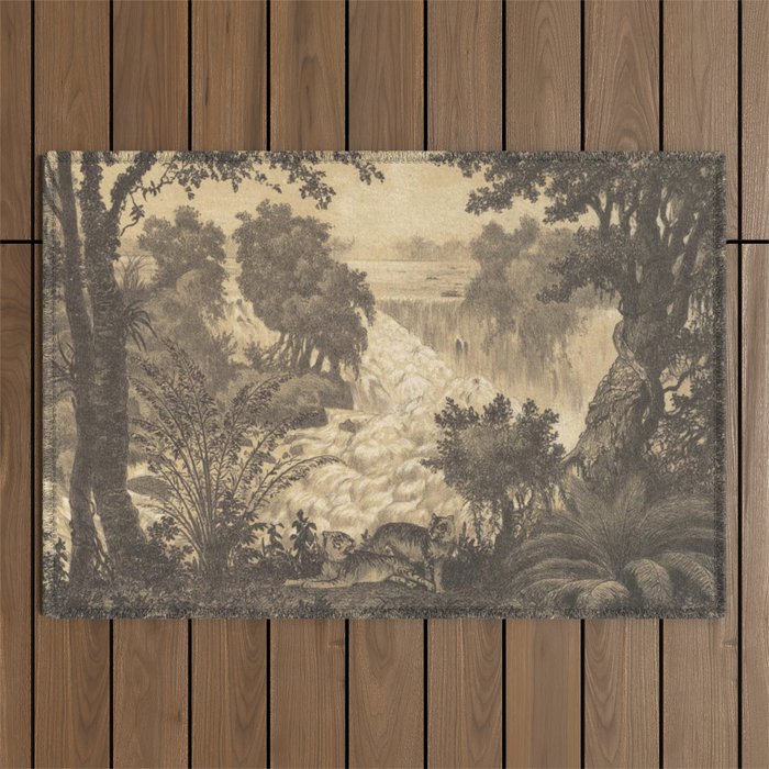 Voyage exploration en Indo-Chine-1873-Antique Landscape Tropical Jungle Tiger Outdoor Rug Gallery Image 1