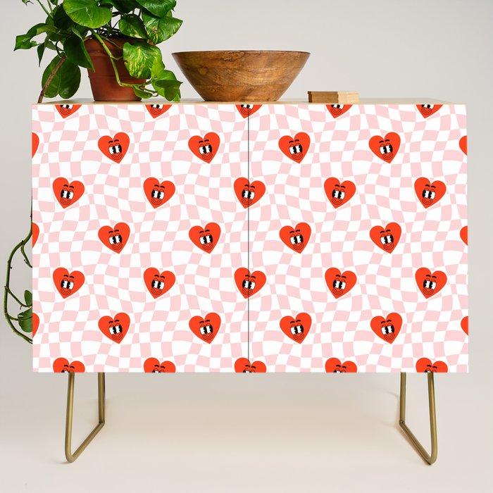 Retro cartoon love heart checkered pattern Credenza Gallery Image 1