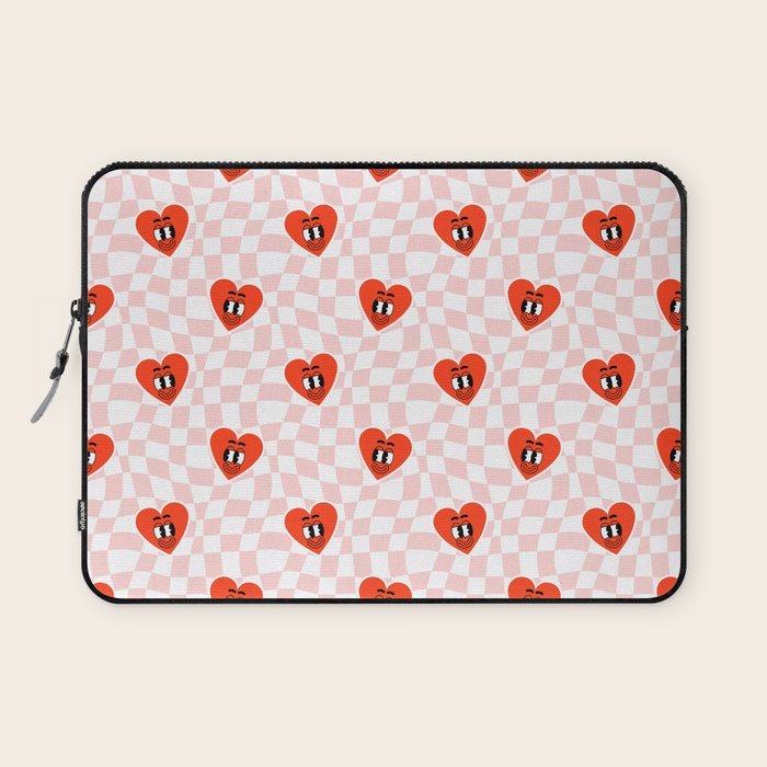Retro cartoon love heart checkered pattern Laptop Sleeve Gallery Image 1