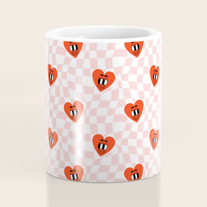 Retro cartoon love heart checkered pattern Coffee Mug Gallery Image 4
