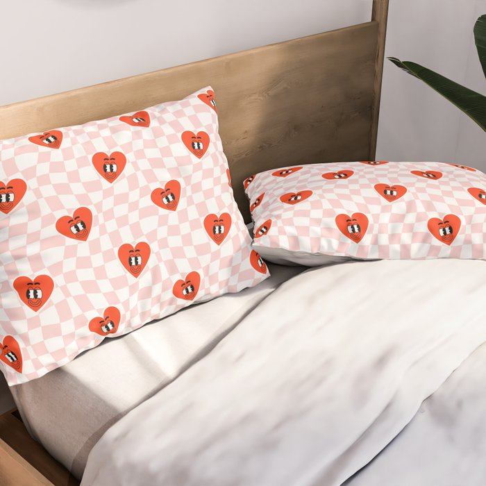 Retro cartoon love heart checkered pattern Pillow Sham Gallery Image 2