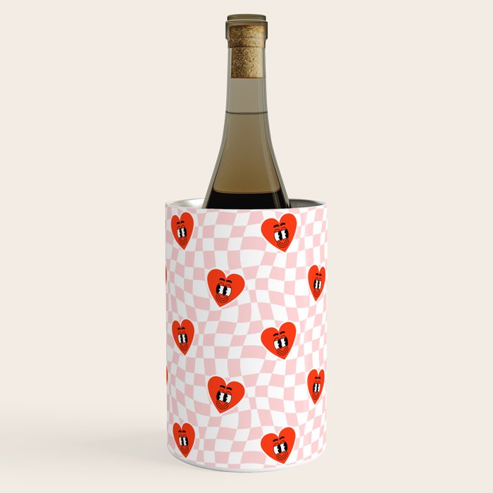 Retro cartoon love heart checkered pattern Wine Chiller Gallery Image 3