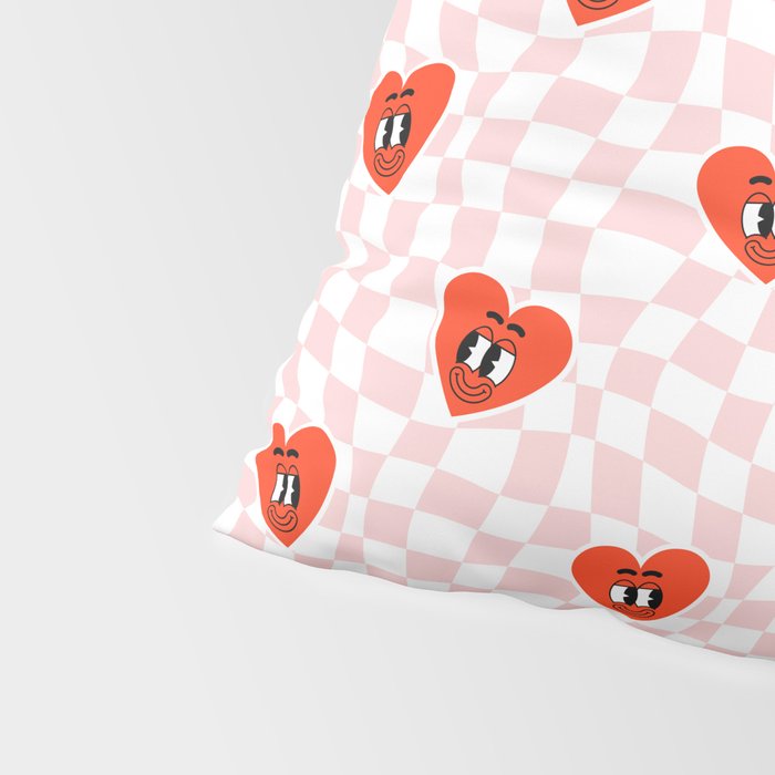 Retro cartoon love heart checkered pattern Pillow Sham Gallery Image 4