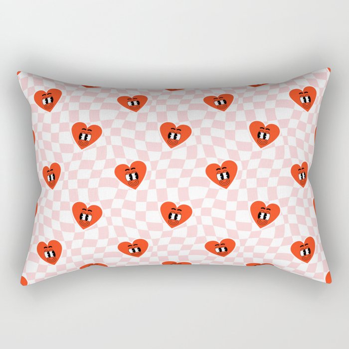 Retro cartoon love heart checkered pattern Rectangular Pillow Gallery Image 1