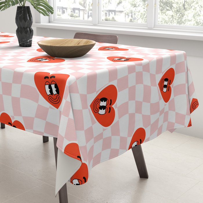 Retro cartoon love heart checkered pattern Tablecloth Gallery Image 3