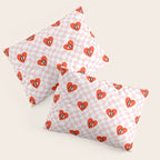 Retro cartoon love heart checkered pattern Pillow Sham Gallery Image 3