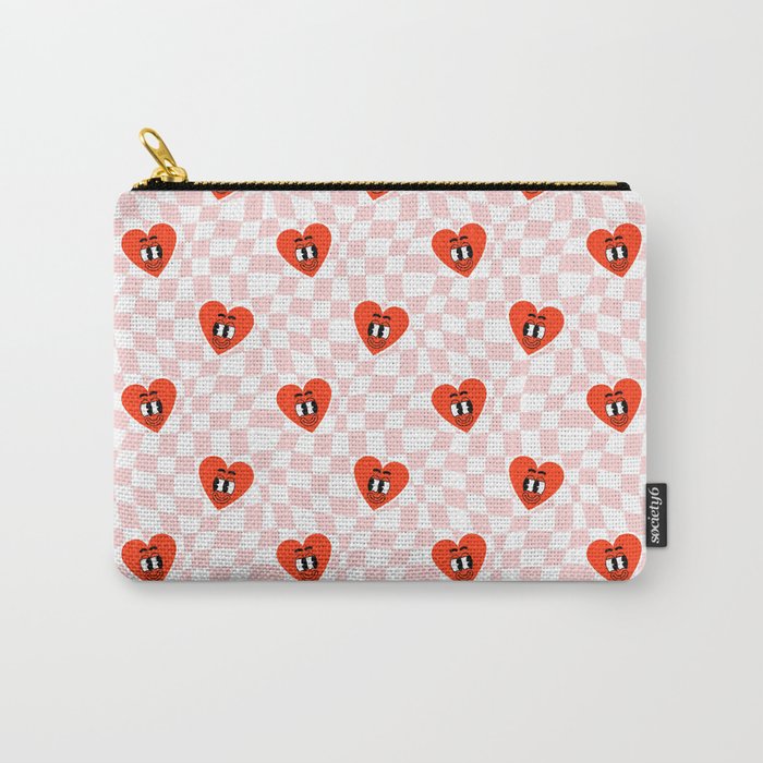 Retro cartoon love heart checkered pattern Carry All Pouch Gallery Image 1