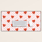 Retro cartoon love heart checkered pattern Desk Mat Gallery Image 1