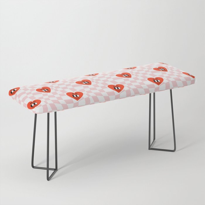 Retro cartoon love heart checkered pattern Bench Gallery Image 1