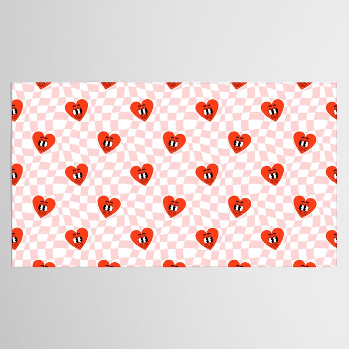 Retro cartoon love heart checkered pattern Tablecloth Gallery Image 2