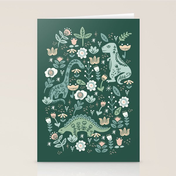 Folk Floral Dinosaur Stationery Card Gallery Image 2