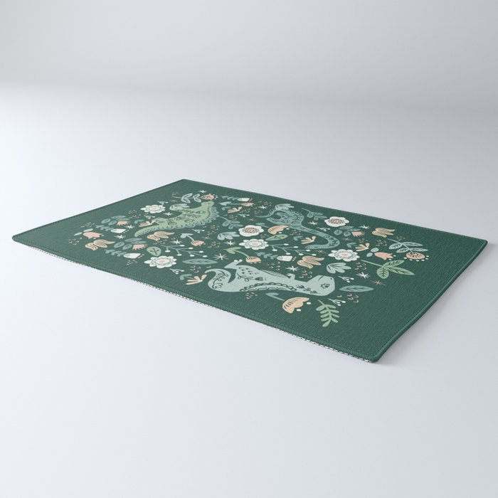 Folk Floral Dinosaur Rug Gallery Image 3