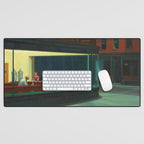 NIGHTHAWKS downtown diner late at night iconic cityscape oil on canvas painting by Edward Hopper Desk Mat Gallery Image 1