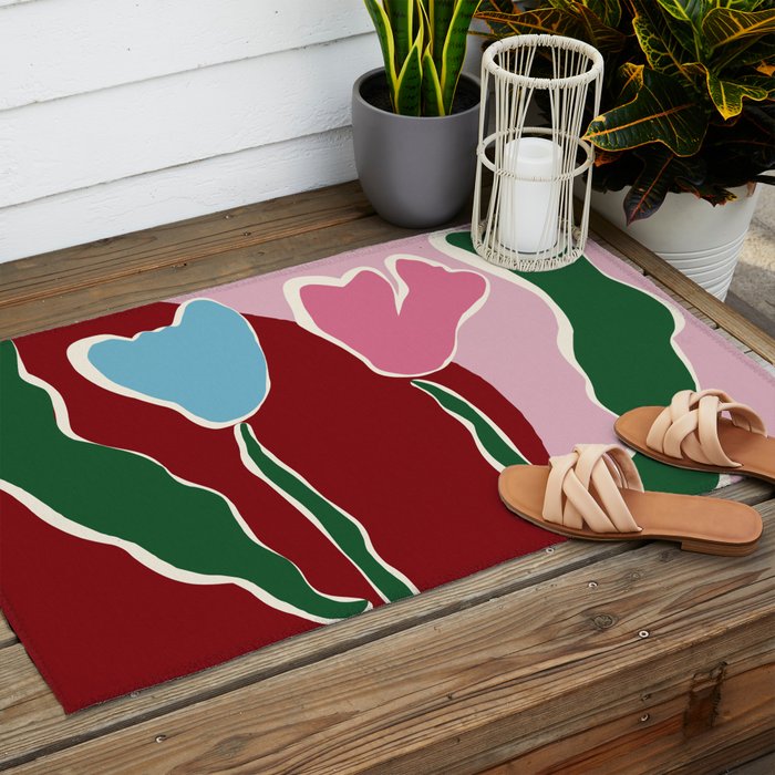 Retro minimal flower IV Outdoor Rug Gallery Image 2