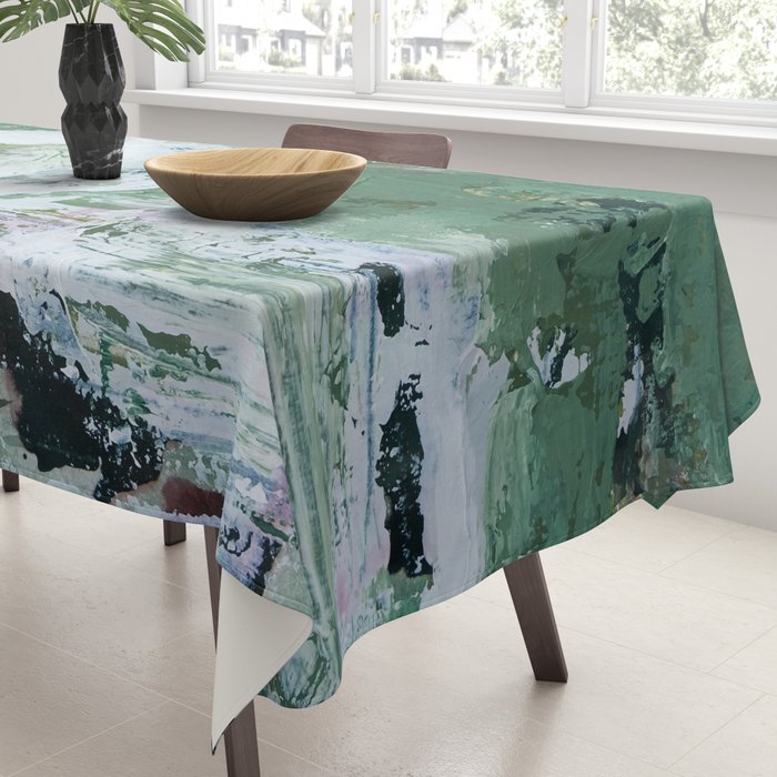 Green Abstract Circle  Modern Organic Textured Art Tablecloth Gallery Image 3