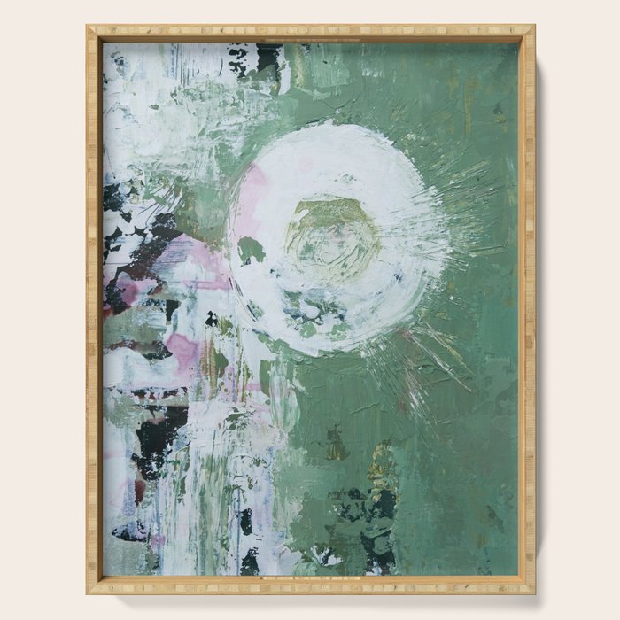Green Abstract Circle  Modern Organic Textured Art Serving Tray Gallery Image 1