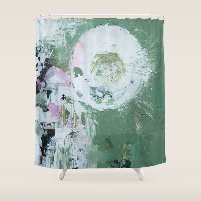 Green Abstract Circle  Modern Organic Textured Art Shower Curtain Gallery Image 1