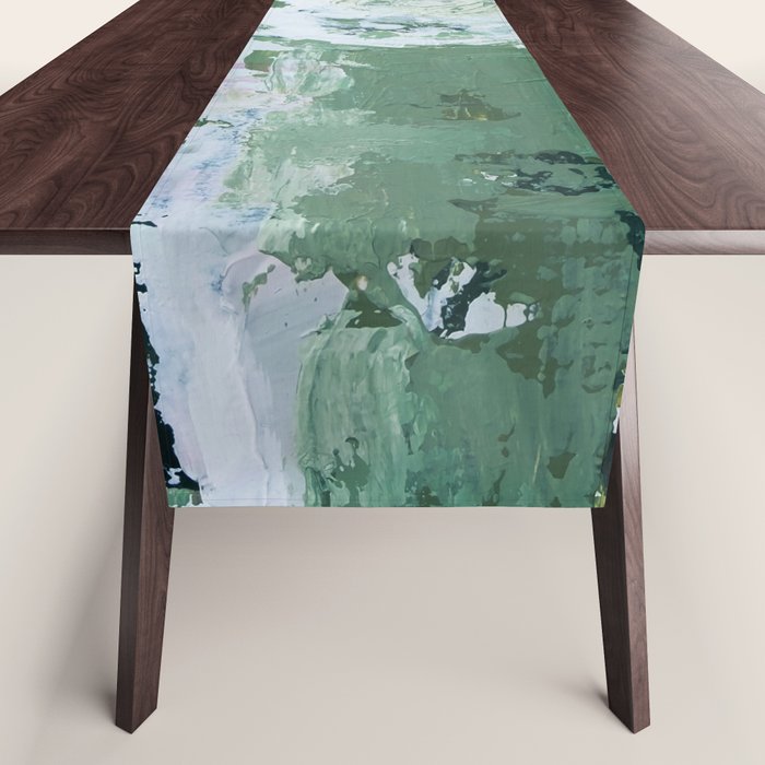 Green Abstract Circle  Modern Organic Textured Art Table Runner Gallery Image 1