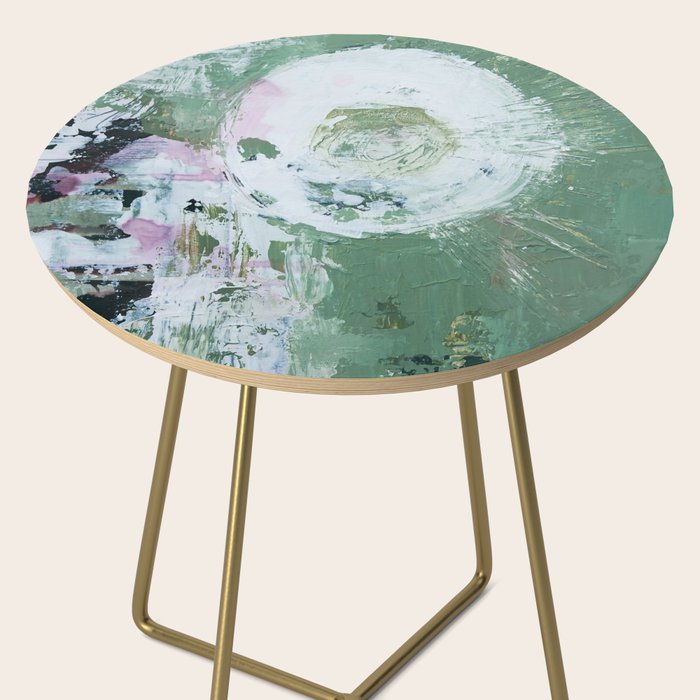 Green Abstract Circle  Modern Organic Textured Art Side Table Gallery Image 2