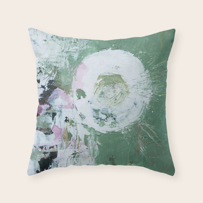 Green Abstract Circle  Modern Organic Textured Art Throw Pillow Gallery Image 6