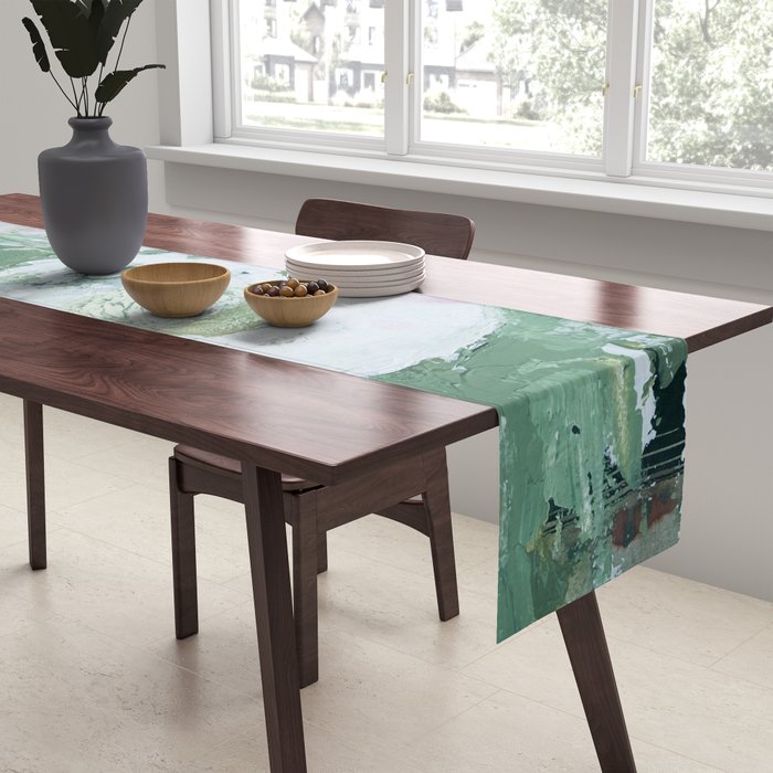 Green Abstract Circle  Modern Organic Textured Art Table Runner Gallery Image 2