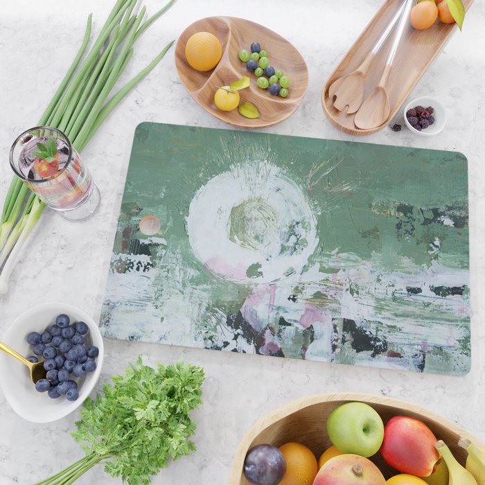 Green Abstract Circle  Modern Organic Textured Art Cutting Board Gallery Image 2