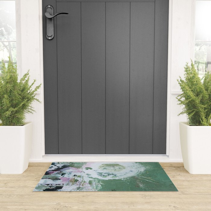 Green Abstract Circle  Modern Organic Textured Art Welcome Mat Gallery Image 3