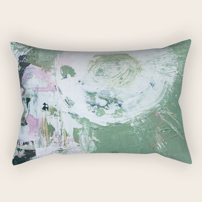 Green Abstract Circle  Modern Organic Textured Art Rectangular Pillow Gallery Image 1