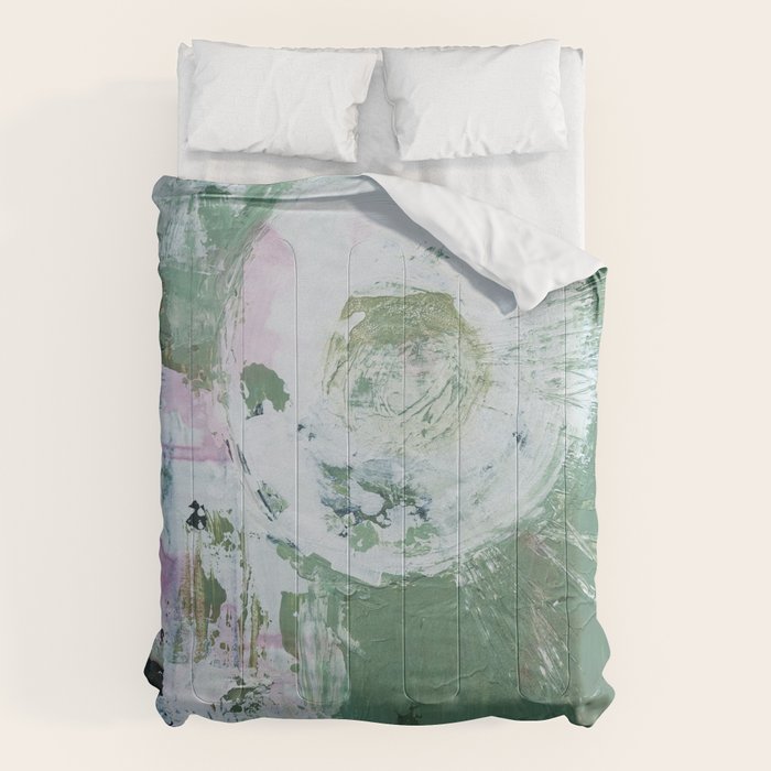 Green Abstract Circle  Modern Organic Textured Art Comforter Gallery Image 6