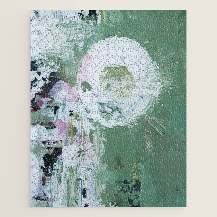 Green Abstract Circle  Modern Organic Textured Art Jigsaw Puzzle Gallery Image 1