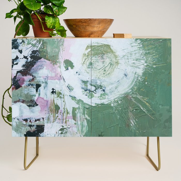 Green Abstract Circle  Modern Organic Textured Art Credenza Gallery Image 1