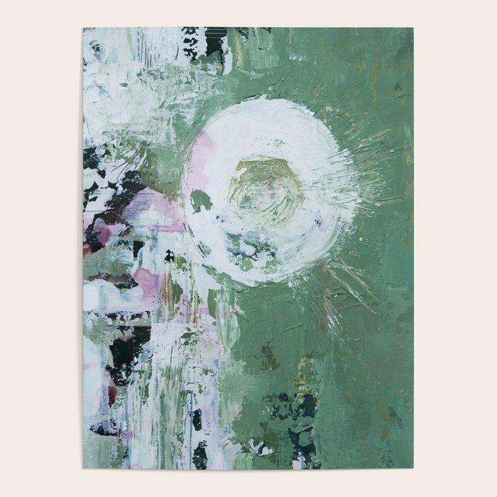 Green Abstract Circle  Modern Organic Textured Art Poster Gallery Image 1