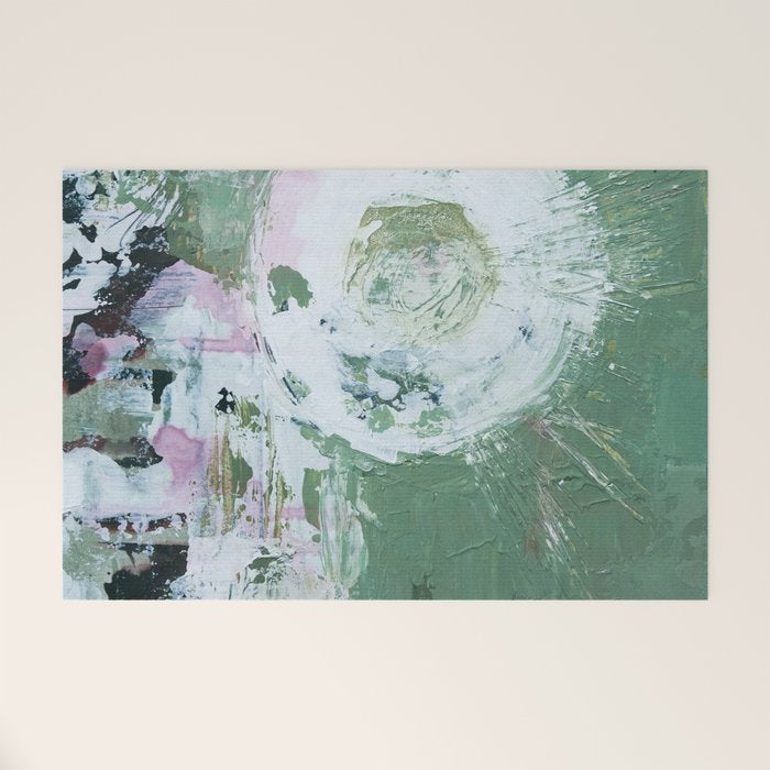 Green Abstract Circle  Modern Organic Textured Art Welcome Mat Gallery Image 1