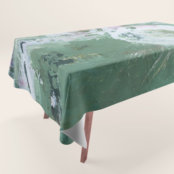 Green Abstract Circle  Modern Organic Textured Art Tablecloth Gallery Image 1