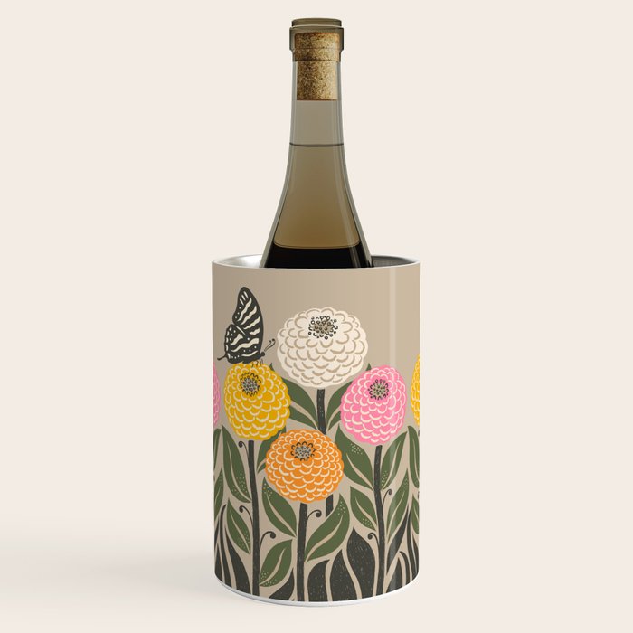 Bloom Wildly - Colorful Zinnia Flowers and Butterfly Wine Chiller Gallery Image 1